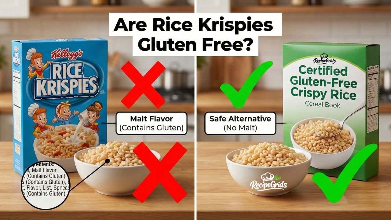 Are Rice Krispies gluten free? Comparison showing original Kellogg's with gluten vs a safe alternative.