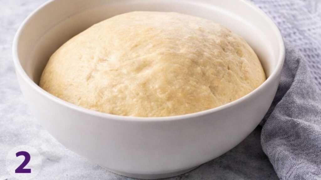 king cake dough rising in bowl during first proof