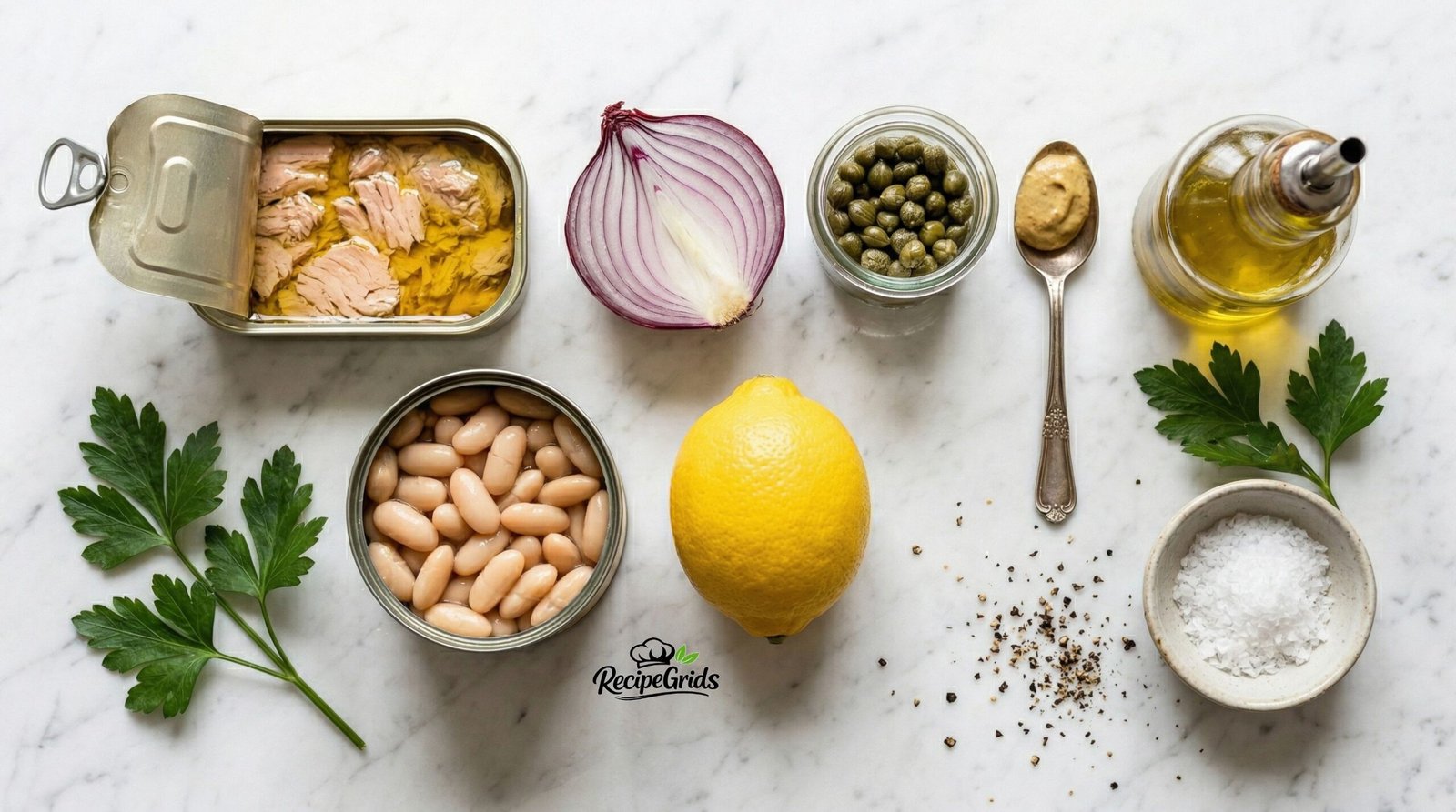 All ingredients laid out on marble