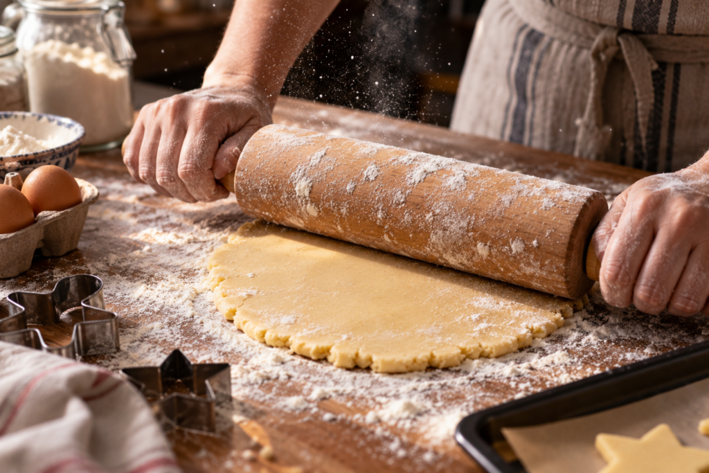 Rolling chilled sugar cookie dough to 5mm thickness